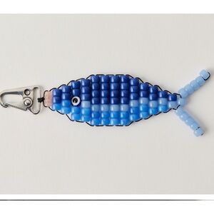 Free People Beaded Fish key chain Charm • Blue • NWT